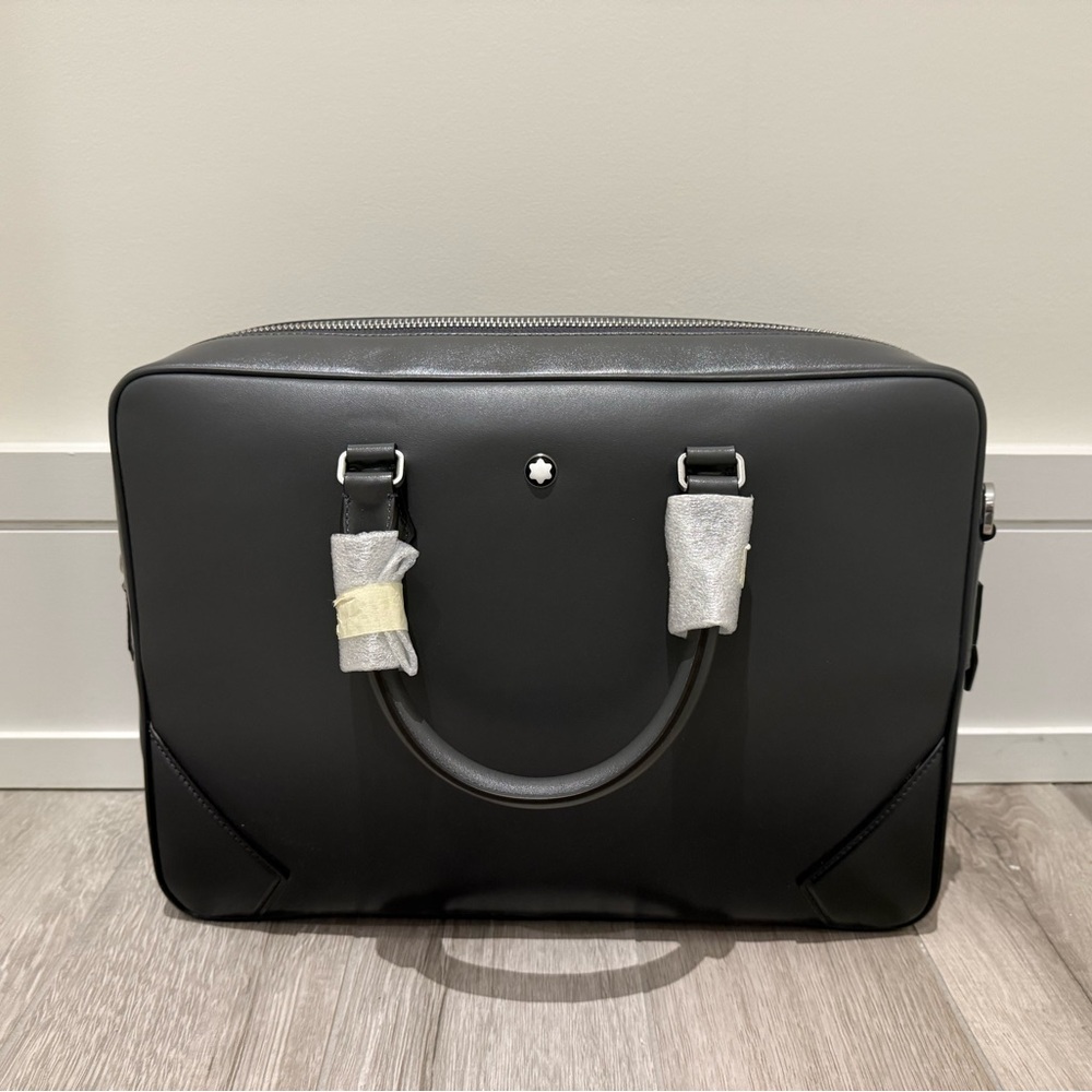 Montblanc Grey faded to Black Leather Top-Handle Briefcase
